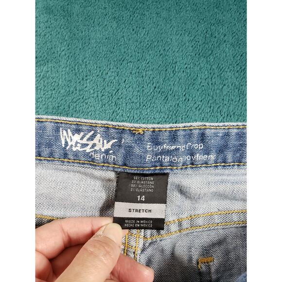 Mossimo Jeans Size 14 Womens Blue Stretch Denim Pants Mid Rise Boyfriend Crop - Picture 3 of 11